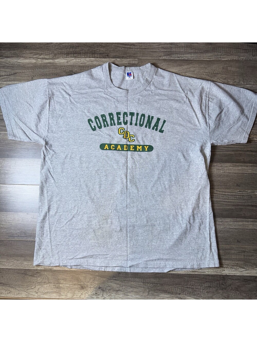 Vintage 90s Russell Athletic Correctional Academy T-Shirt XXL Gray Made USA Fit